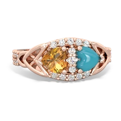 Citrine Sparkling Celtic Knot 14K Rose Gold ring R2645