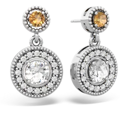 Citrine Halo Dangle 14K White Gold earrings E5319