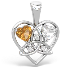 Citrine Celtic Trinity Heart 14K White Gold pendant P5331