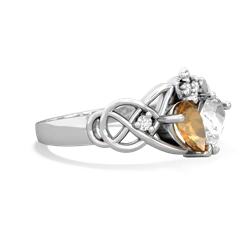 Citrine 'One Heart' Celtic Knot Claddagh 14K White Gold ring R5322