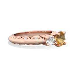 Citrine Art Deco Eternal Embrace Engagement 14K Rose Gold ring C2003