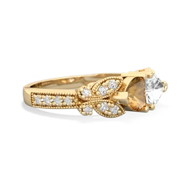 Citrine Diamond Butterflies 14K Yellow Gold ring R5601