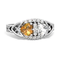 Citrine Sparkling Celtic Knot 14K White Gold ring R2645