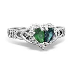 Emerald Celtic Knot Two Hearts As One 14K White Gold ring R2644HRT