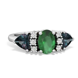 Emerald Antique Style Three Stone 14K White Gold ring R2186