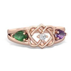 Emerald Hearts Intertwined 14K Rose Gold ring R5880