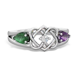 Emerald Hearts Intertwined 14K White Gold ring R5880