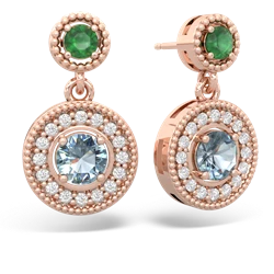 Emerald Halo Dangle 14K Rose Gold earrings E5319