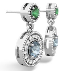 Emerald Halo Dangle 14K White Gold earrings E5319