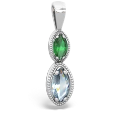 Emerald Antique-Style Halo 14K White Gold pendant P5700