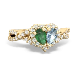 Emerald Diamond Twist 'One Heart' 14K Yellow Gold ring R2640HRT