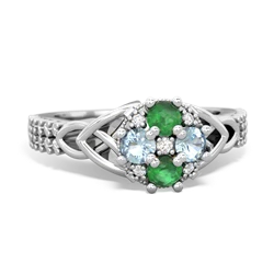 Emerald Celtic Knot Cluster Engagement 14K White Gold ring R26443RD