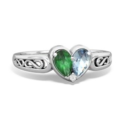 Emerald Filligree 'One Heart' 14K White Gold ring R5070