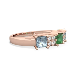 Emerald Three Stone Diamond Cluster 14K Rose Gold ring R2592