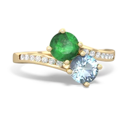 Emerald Channel Set Two Stone 14K Yellow Gold ring R5303