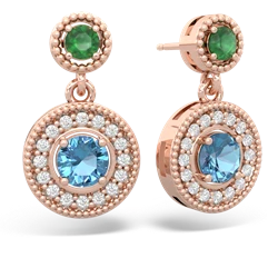 Emerald Halo Dangle 14K Rose Gold earrings E5319