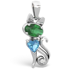 Emerald Kitten 14K White Gold pendant P5780