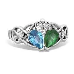 Emerald 'One Heart' Celtic Knot Claddagh 14K White Gold ring R5322