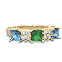 Emerald Three Stone Diamond Cluster 14K Yellow Gold ring R2592