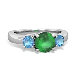 Emerald Three Stone Round Trellis 14K White Gold ring R4018