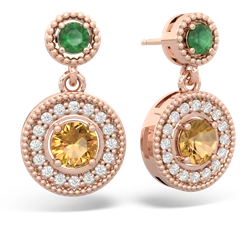 Emerald Halo Dangle 14K Rose Gold earrings E5319