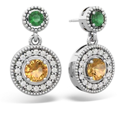 Emerald Halo Dangle 14K White Gold earrings E5319