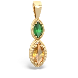 Emerald Antique-Style Halo 14K Yellow Gold pendant P5700