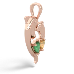 Emerald Dolphin Heart 14K Rose Gold pendant P5820