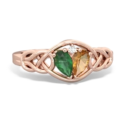 Emerald Celtic Love Knot 14K Rose Gold ring R5420