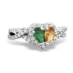 Emerald Diamond Twist 'One Heart' 14K White Gold ring R2640HRT