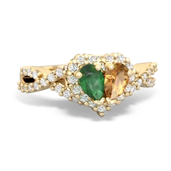 Emerald Diamond Twist 'One Heart' 14K Yellow Gold ring R2640HRT