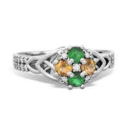 Emerald Celtic Knot Cluster Engagement 14K White Gold ring R26443RD