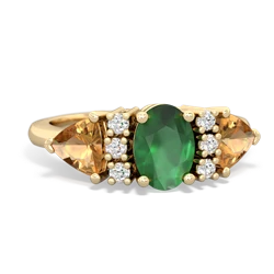 Emerald Antique Style Three Stone 14K Yellow Gold ring R2186