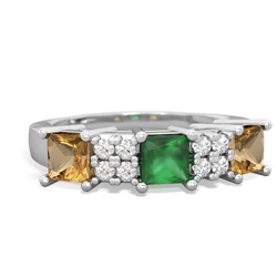 Emerald Three Stone Diamond Cluster 14K White Gold ring R2592