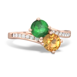 Emerald Channel Set Two Stone 14K Rose Gold ring R5303