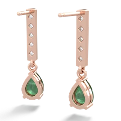 Emerald Art Deco Diamond Drop 14K Rose Gold earrings E5324