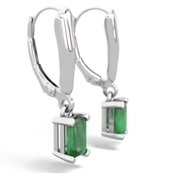 Emerald 6X4mm Emerald-Cut Lever Back 14K White Gold earrings E2855