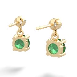 Emerald Diamond Drop 6Mm Round 14K Yellow Gold earrings E1986