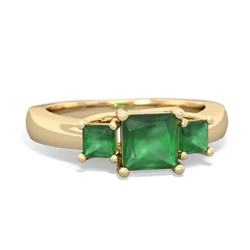 Lab Emerald Three Stone Trellis 14K Yellow Gold ring R4015