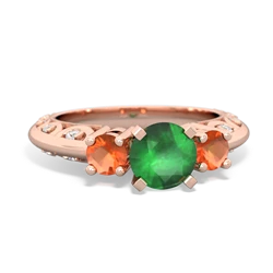 Emerald Art Deco Eternal Embrace Engagement 14K Rose Gold ring C2003