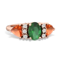 Emerald Antique Style Three Stone 14K Rose Gold ring R2186