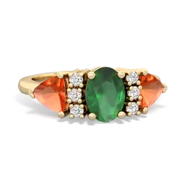 Emerald Antique Style Three Stone 14K Yellow Gold ring R2186