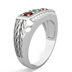 Emerald Three Stone Tire Tread Men's 14K White Gold ring R0520