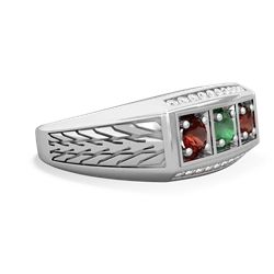 Emerald Three Stone Tire Tread Men's 14K White Gold ring R0520