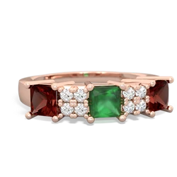 Emerald Three Stone Diamond Cluster 14K Rose Gold ring R2592