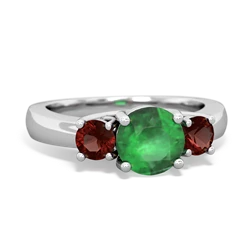 Emerald Three Stone Round Trellis 14K White Gold ring R4018