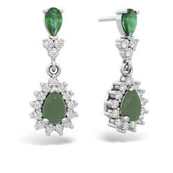 Emerald Halo Pear Dangle 14K White Gold earrings E1882