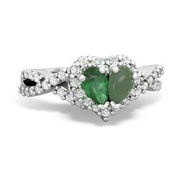 Emerald Diamond Twist 'One Heart' 14K White Gold ring R2640HRT