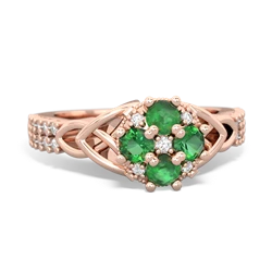 Emerald Celtic Knot Cluster Engagement 14K Rose Gold ring R26443RD