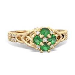 Emerald Celtic Knot Cluster Engagement 14K Yellow Gold ring R26443RD